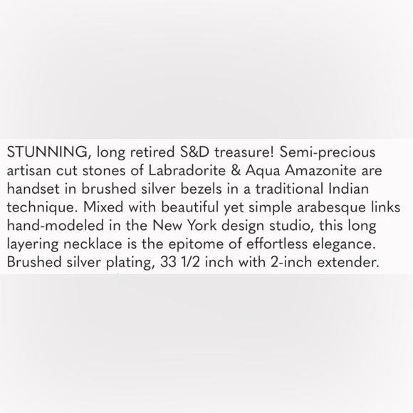 Stella & Dot sterling silver Arabesque link aqua & laborite long chain necklace - Picture 11 of 11